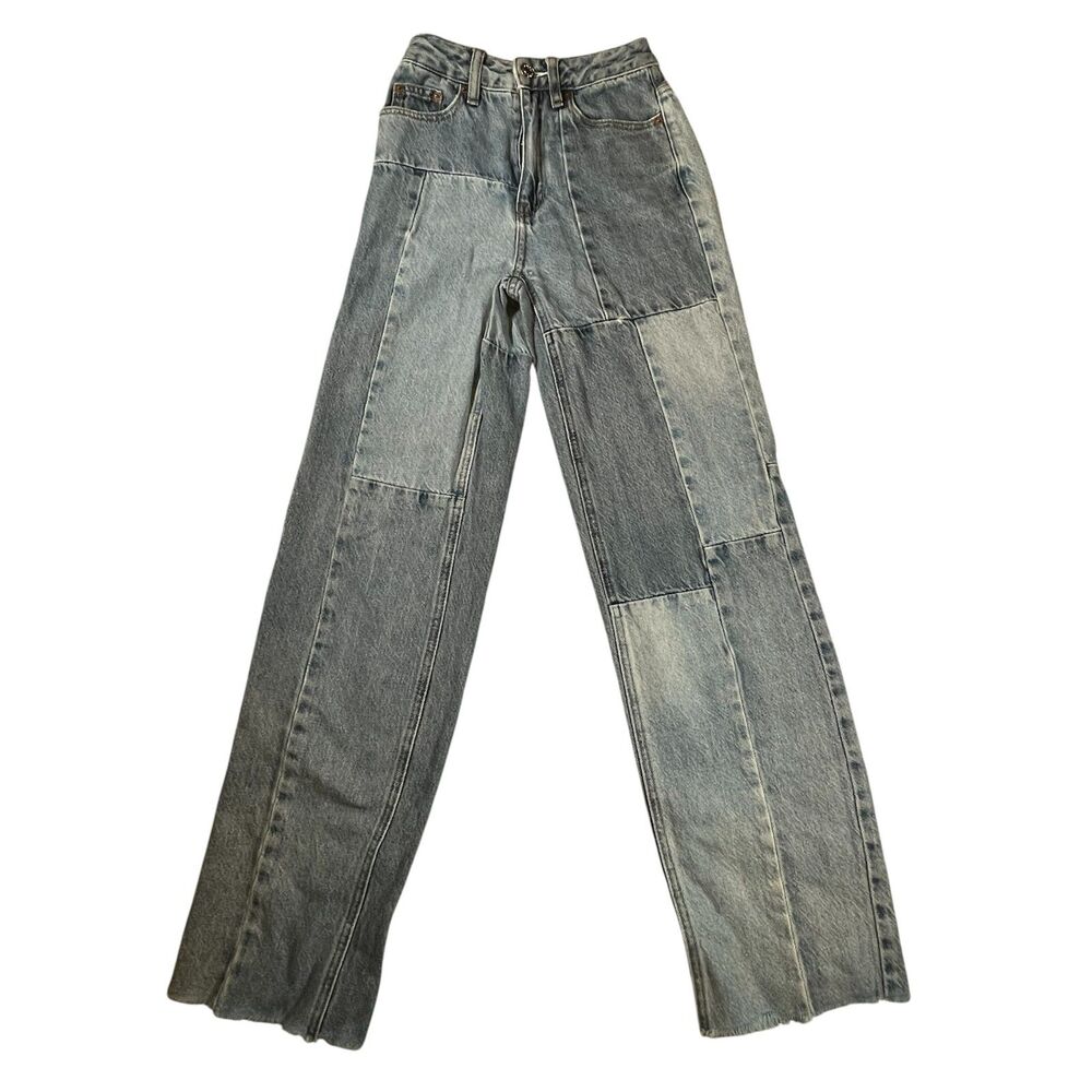 PacSun 90s Boyfriend Jeans 22 Patchwork Denim Straight Leg Raw Hem